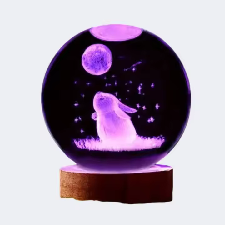 1pc Bola De Cristal Lunar Con Zorro 3D Carpado Base De Madera Decoración Para El Hogar Y La Oficina Regalo De Cumpleaños Día De San Valentín Día De La Madre - 1