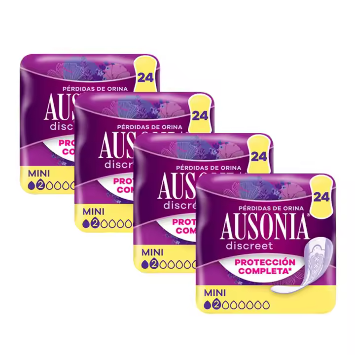 Ausonia Discreet Compresas Para Pérdidas De Orina Para Mujer Mini, Protección Completa*. Discreción Increíble, 4x24 unidades. - 1