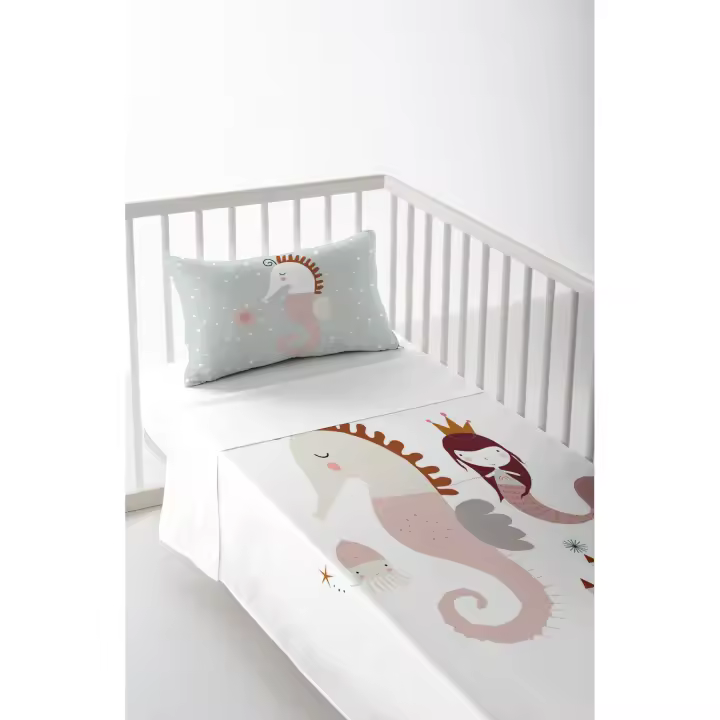 JUEGO DE SÁBANA CUNA/MAXICUNA INFANTIL BEBÉ 100% ALGODÓN SEAHORSE HACIENDO EL INDIO FABRICADO EN ESPAÑA - 1