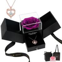 Caja De Joyas Regalo De Día De La Madre Para Mujer Caja De Collar Rosa Artificial Caja De Flores Eterna Para Regalo De San Valentín Decoración De Hogar - details 7