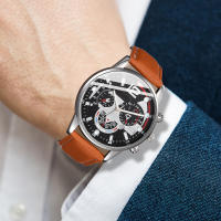 Reloj De Cuarzo Para Hombre Marrón Con Correa De Cuero Set De 4 Piezas Elementos Mecánicos Moda Regalo Ideal Para Él - details 1