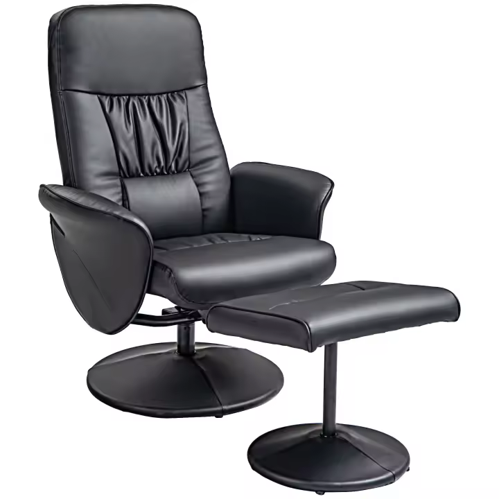 HOMCOM sillón relax con taburete, sillón de televisión, sillón de TV con función reclinable, giratorioSillón tapizado para salón, dormitorio, cuero sintético, negro - 1