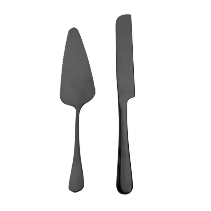 Juego De 2 Piezas De Cuchillería En Oro Acero Inoxidable Cuchillo Para Pasteles Mano Larga Shovel Pizza Herramienta De Cocina Utensilios De Plata - 1
