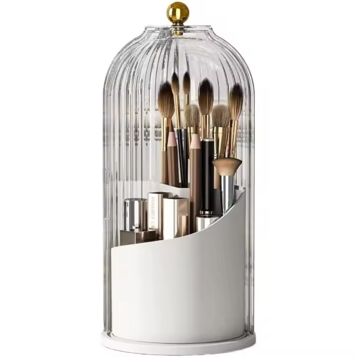 Organizador de maquillaje giratorio 360 ° con tapa transparent Y opening deslizante - Almacenamiento a prueba de Polvo para brocha, Maquillaje labial y Brillo de Labios-Ideal para dormitorio - 1