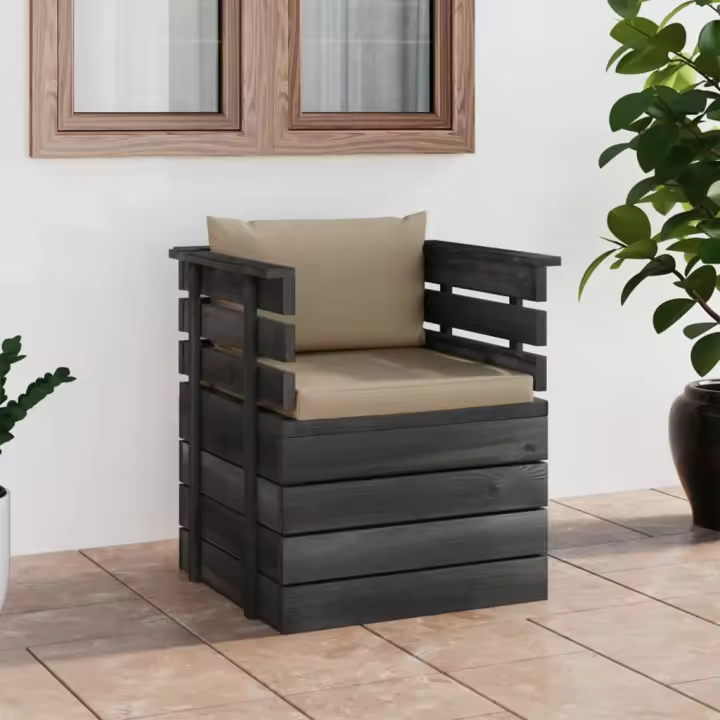 vidaXL Sillón de jardín con cojines madera de pino en color Rojo/Antracita/Taupé y más | acolchados duraderos para sofás de jardín terraza exterior - 1