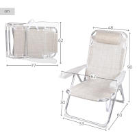 Aktive - Pack 2 sillas de playa y tumbonas plegables 2 en 1 color beige, reclinables con cojín, respaldo multiposición, estructura de aluminio ligera, asas para transporte cómodo, 48x60x90 cm - details 3