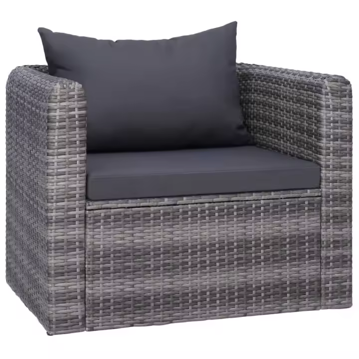 vidaXL Silla de jardín con cojines ratán sintético gris - 1