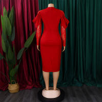 Vestido Elegante De Mujer Con Cuello Redondo Y Manga Larga En Luto Sólido Ajustado Hasta Las Caderas Largo Medio Para Fiestas Y Comidas En El Restaurante - details 4