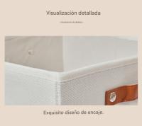 Caja de almacenamiento plegable, cesta de almacenamiento Tejida de Lino, Organizador de armarario con Asas de cuero (CAFI Claro) - details 3