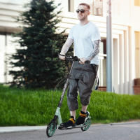 HOMCOM Patinete Plegable para Adultos y Niños de +14 Años Scooter Ligero con Manillar Ajustable Grandes Ruedas Ø200 mm Amortiguador y Freno Aluminio Carga 100 kg 91,5x36,5x91-104 cm Verde - details 1