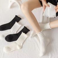 5 Pares De Calcetines De Pies Con Volantes Para Mujer En Color Negro Y Blanco Calcetines De Tobillo Divertidos Y Lindos Algodón Transpirable Moda Calcetines De Pierna Completa - details 1