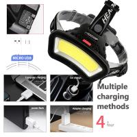 Linterna Frontal COB Super Brillante 2000LM Recargable USB Con Baterías 18650 Para Camping Y Pesca Impermeable Y Ajuste De Brillo - details 4
