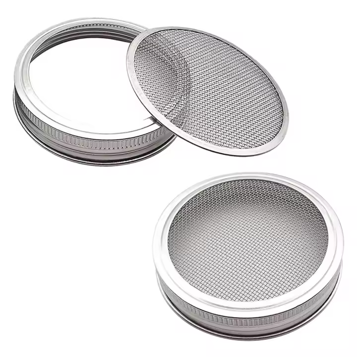 Juego de tapa de tarro de brotación de acero inoxidable, Juego de 2 frascos de boca ancha para hacer tarros de enlatado, ventilación superior, orgánico - 1