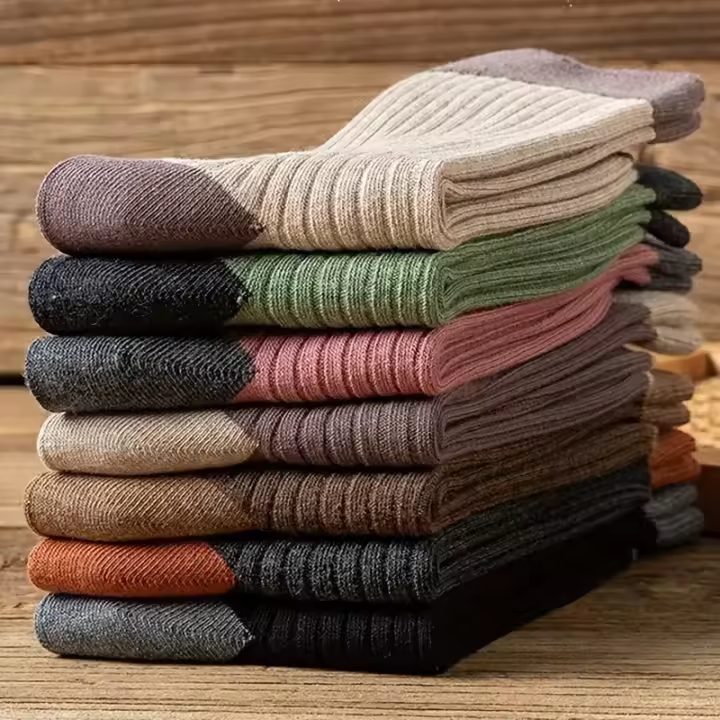 7 Pares De Calcetines Colorbloque Crew Cómodos Y Suaves Medio Tubo Para Mujer Calcetines Casuales De Algodón Y Poliéster - 1