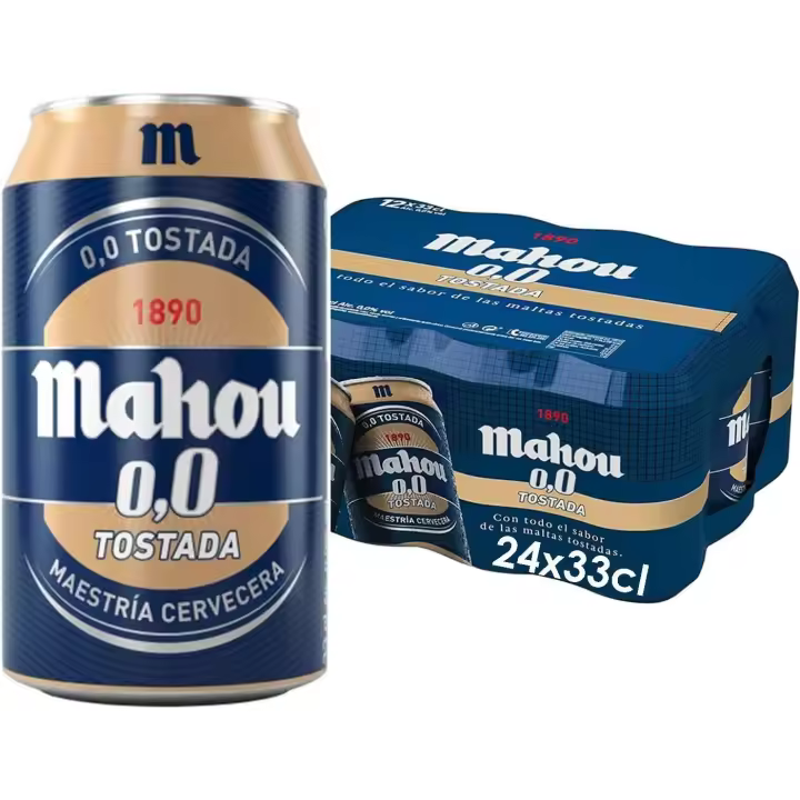 cerveza Mahou 0,0 Tostada Cerveza Lager Refrescante Ligera y Suave 0.0% Vol Alcohol 2caja*12*330ml - 1