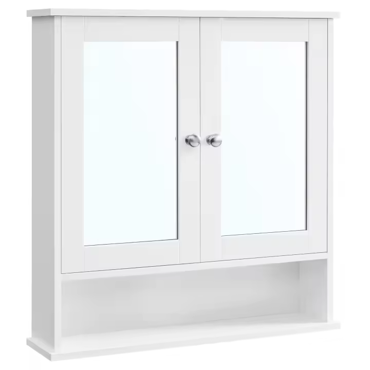 Mueble de lavabo y baño con 2 puertas de persiana, armario de pared con almacenamiento ajustable, 60x30x63 cm - 1