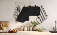 ZbazamgP Manoplas Horno Guantes de Cocina Algagón: 2 Antideslizante Manoplas Cocina Y 2 Juego de Mantel Individual - Guantes para Horno Diseño Antideslizante de Silicona para Cocinar Hornear near Microonda Negro - details 2