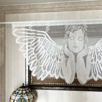 Enchufe Retro Blanco Angel Valance Para Decoración De Sala De Estar Cocina Café Translúcido De Tulle De Poliéster Jaquear Mediana Ventana - details 6