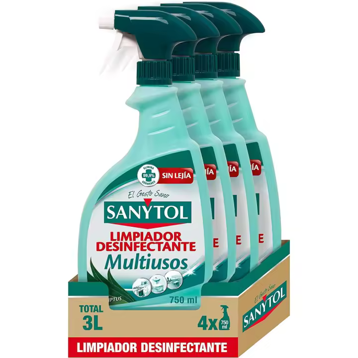 Sanytol Limpiador Desinfectante Multiusos Sin Lejía, Perfume Eucaliptus PACK AHORRO 4X  750 ML - 1