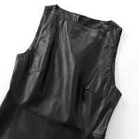 Vestido PU De Mujer Chic Negro Con Cierre De Cremallera En La Espalda Y Cuello Redondo Sin Mangas Estilo Slim Para Fiesta Y Club - details 6