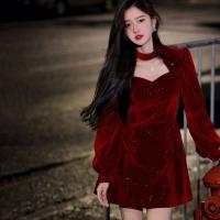 Vestido De Mujer Para Otoño Y Invierno Con Cintura Alta Y Cuello Navideño Vestido De Pierna Larga Y Manga Larga De Poliéster - details 14