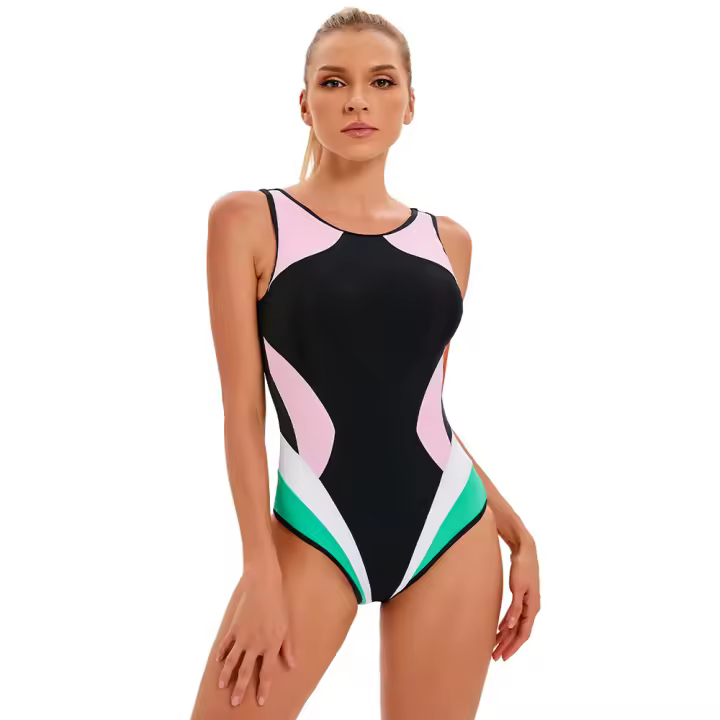 Nueva Deportiva 2024 Monokini De Dos Piezas Para Mujer Talla Grande Colorido Patchwork Traje De Baño Profesional Para Natación Y Surf 3XL - 1