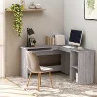 vidaXL Escritorio forma de L madera contrachapada 120x140x75 cm en color Blanco/Blanco brillante/Gris hormigón y más | estructura resistente ideal para salón dormitorio o estudio - details 3