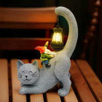 Estatua De Gato Solar Con Farol LED Para Jardín Decoración Externa De Gnome Y Gato Bonito Adorno De Jardín Con Luz Solar - details 1