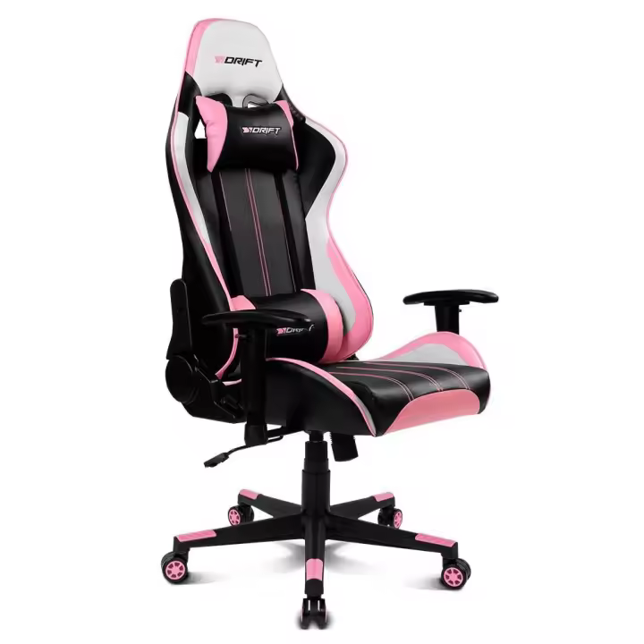 DRIFT DR175PINK- Silla Gaming Profesional, Polipiel, reposabrazos Ajustables 2D, Piston Clase 4, giratoria, Mecanismo de Mariposa, cojin Lumbar y Cervical, Negro/Blanco/Rosa - 1