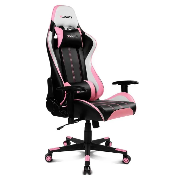 DRIFT DR175PINK- Silla Gaming Profesional, Polipiel, reposabrazos Ajustables 2D, Piston Clase 4, giratoria, Mecanismo de Mariposa, cojin Lumbar y Cervical, Negro/Blanco/Rosa - 1