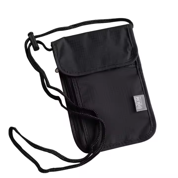 5.5" L x 7.9" W Travel Neck Wallet, RFID Blocking Passport Holder, Security Lightweight Passport Travel Wallet, Neck Pouch Gifts for Women Men(Black) - 1