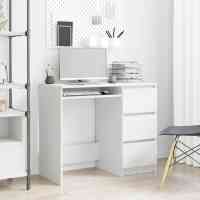 vidaXL Escritorio de madera contrachapada 90x45x76 cm en color Blanco/Blanco brillante/Gris hormigón y más | estructura resistente ideal para salón dormitorio o estudio - details 0