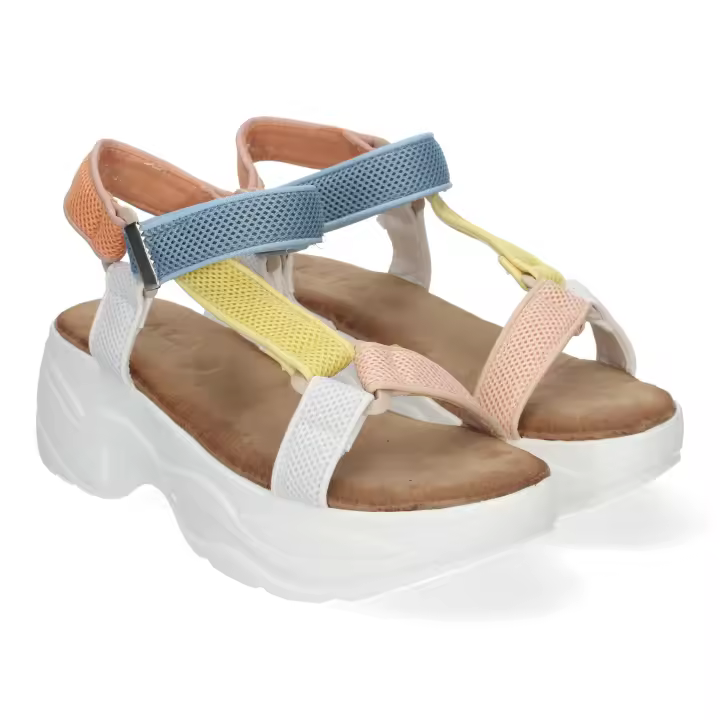 Davinia Shoes Sandalias de Plataforma para Mujer, Diseño Moderno, Tiras Multicolor y Cierre de Velcro Ajustable, Versa¡tiles y Confortables para Cualquier Ocasion.
 Shoes&Blues.es BP-3229-Azul - 1