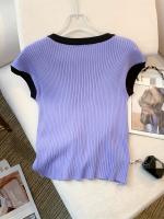Nueva Chaleco De Cuello Redondo Para Mujer Verano 2024 Estilo Casual Manga Corta Tejido Delgado Ajustado Spliced Polyester - details 12
