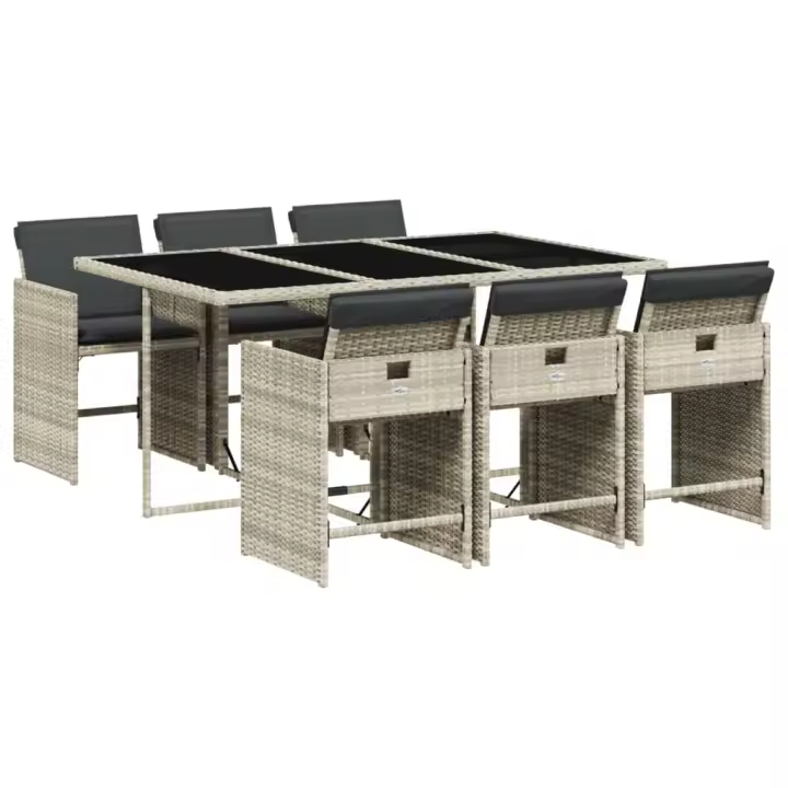 vidaXL Set comedor jardín 7 pzas y cojines ratán sintético gris claro - 1