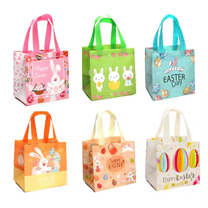 Bolsas de Pascua con ASAS-Paquete de 4 bolsas de regalo grandes, bolsas de Rego reutilizables de conejito huevo de Pascua, Perfectas para Regalos de Devolución de vacaciones - 1