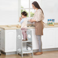 HOMCOM Torre de Aprendizaje de Madera para Niños Taburete de Cocina Infantil con Pedal Altura Ajustable en 3 Posiciones y Barra de Seguridad 40x50x90 cm - details 1