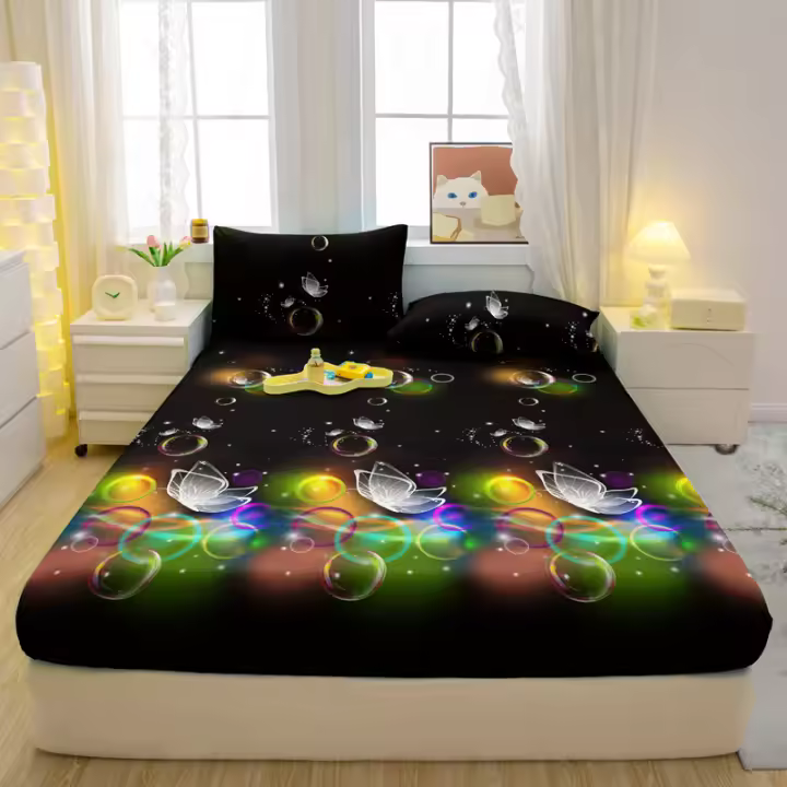 Sábana Fitted Moderna Y Sencilla Con Estampado De Estrellas Mate Para Cama Cubierta De Cama Sin Almohadillas De Seda 100% Poliéster - 1