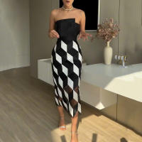 Vestido Midi Sin Mangas Para Mujer De Moda Con Cintura Ajustada Y Estampado Multicolor Vestido De Noche Para Fiesta Streetwear - details 7