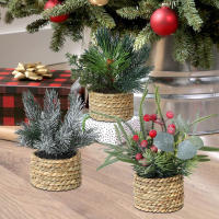 XIYA FLOWER Plantas Artificiales Rojas De Navidad Con Bayas Y Hojas Verdes En Maceta Material PE Decoración Para El Hogar - details 0