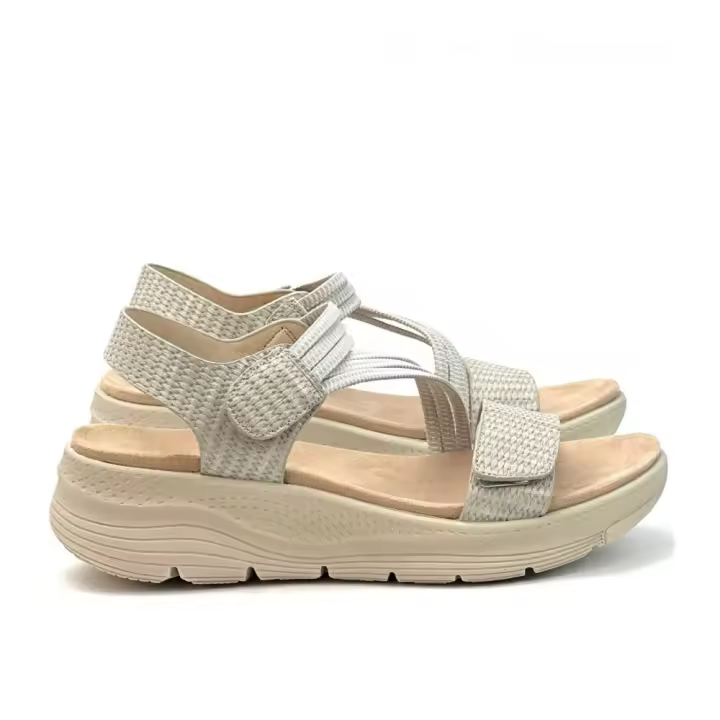 Amarpies sandalia confort con velcros para mujer abz26560 color beig - 1