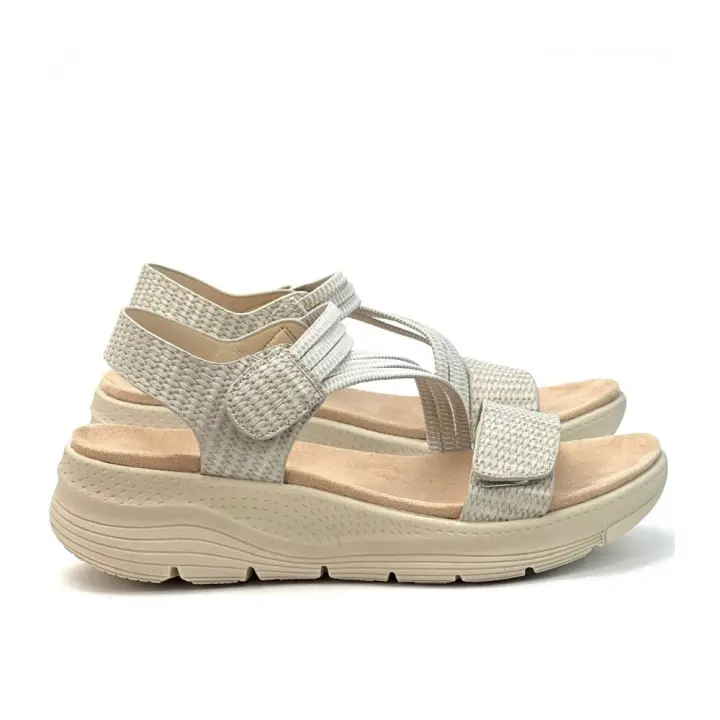 Amarpies sandalia confort con velcros para mujer abz26560 color beig - 1