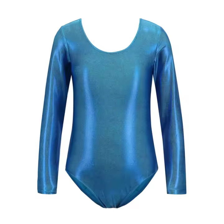 Bodysuit De Gimnasia Para Niñas En Color Sólido Transpirable Con Manga Larga Brillo Colorido Dancewear Para Ballet - 1