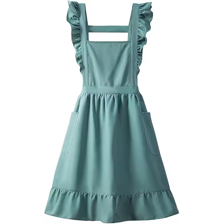 Delantal de cocina con tirantes, de algodón resistente a las gotas de agua, para mujer, con bolsillos, ideal como regalo para mamá. - 1