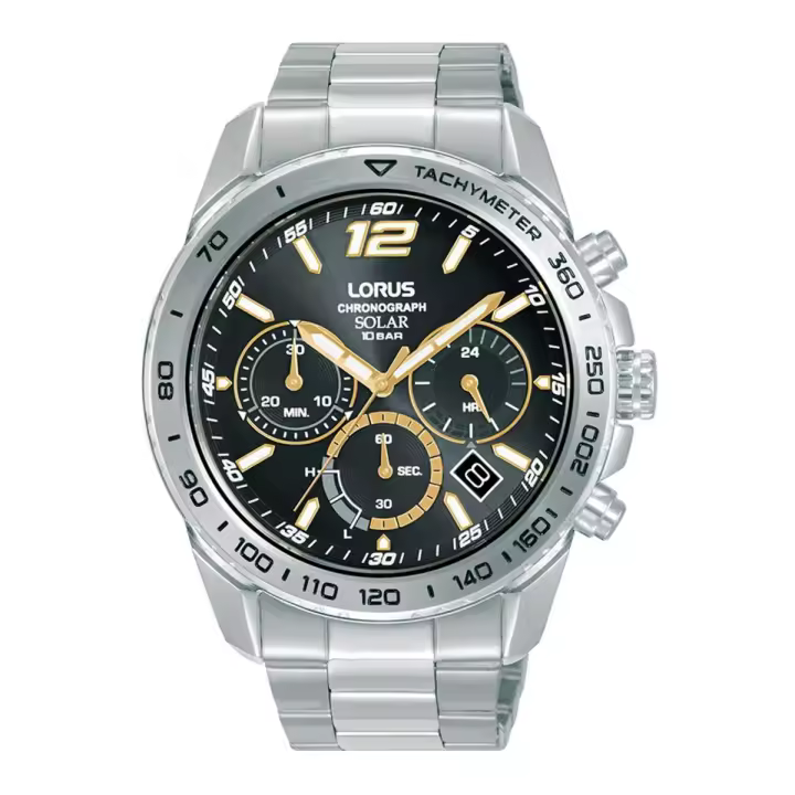 Lorus Reloj Hombre Hombre Solar Cronografo Esfera Negra Acero 10 Atm - 1