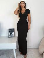 Vestido Largo De Mujer Con Falda De Pitillo Y Diseño De Abertura En La Manga Corta Estilo Francés Y Senior Vestido De Y2k Para Mujer - details 0