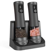 Juego de molinillo eléctrico de sal y pimienta, molinillo de cerámica automático con pantalla de batería, base recargable, salero de acero inoxidable con 5 niveles de grosor ajustable para cocina - details 0