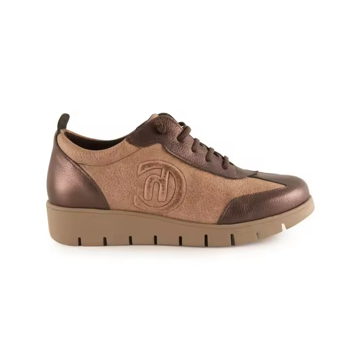 Chamby|Zapatos piel casual marrón y bronce|Mujer Piel Microfibra transpirable y termoreguladora Textil, extraible, efecto memoria y antibacteriano - 1