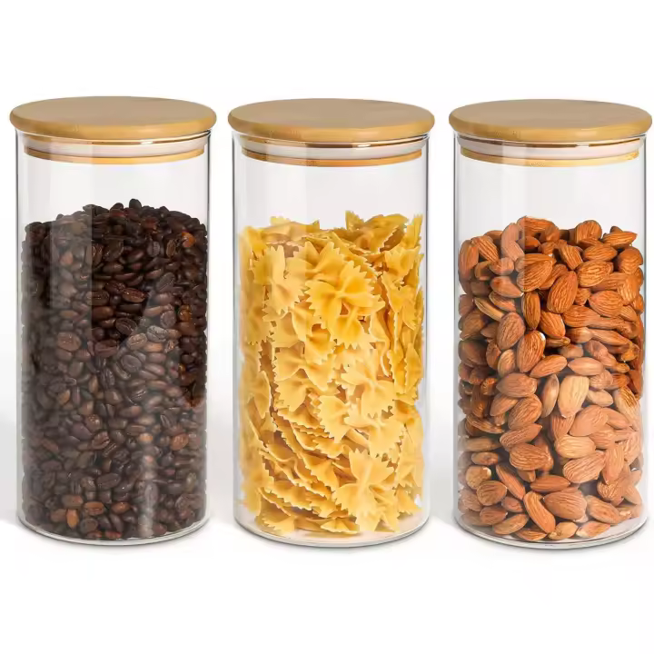 Tarros de almacenamiento de Vidrio de 1200ML, Juego de 3,tarros de comida de Cocina sellados de Vidrio - 1