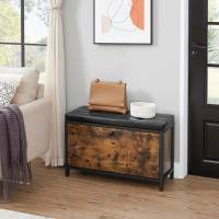 Banco zapatero industrial con cajón, asiento tapizado acolchado, capacidad para 6 pares, bául almacenaje, estructura de acero, marrón rústico y negro - details 3